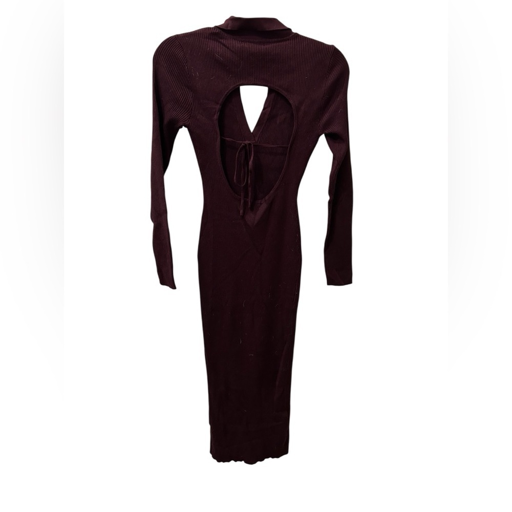 Lulu's Deep Wine Long Sleeve Ribbed Maxi Dress - Picture 3 of 7